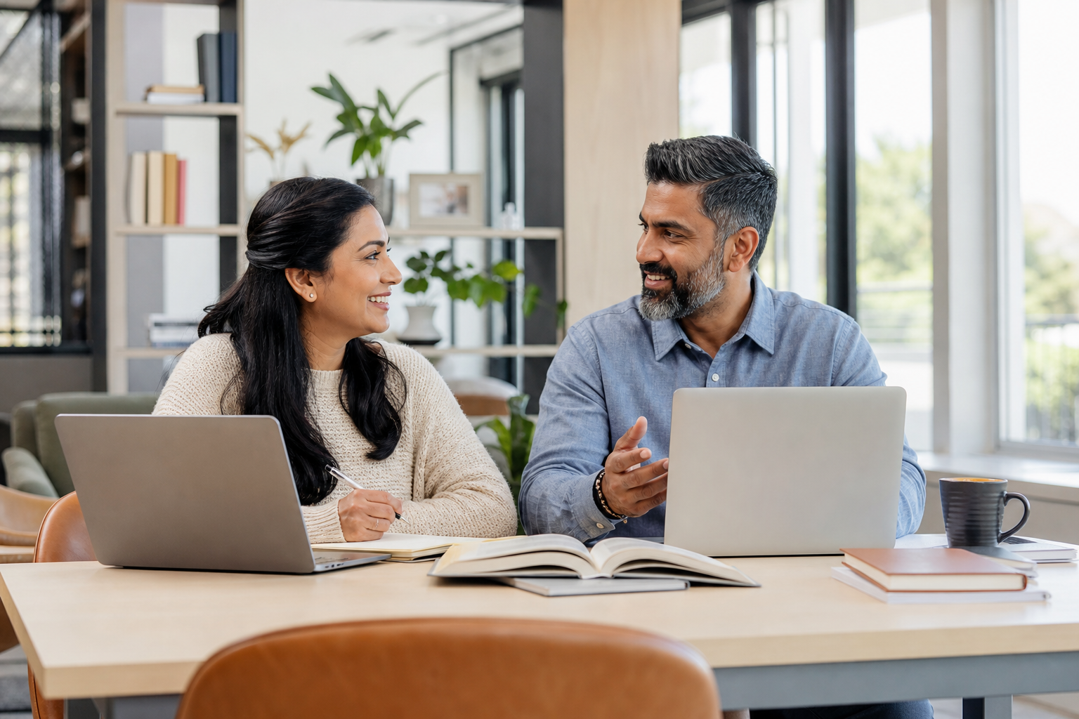 Mature students and working professionals studying together