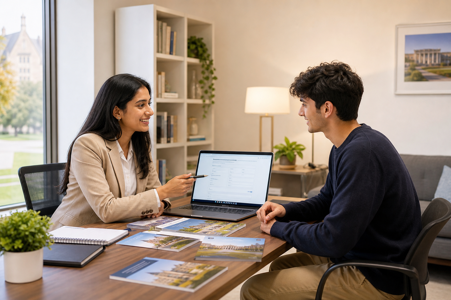 University admissions advisor helping a student plan their future