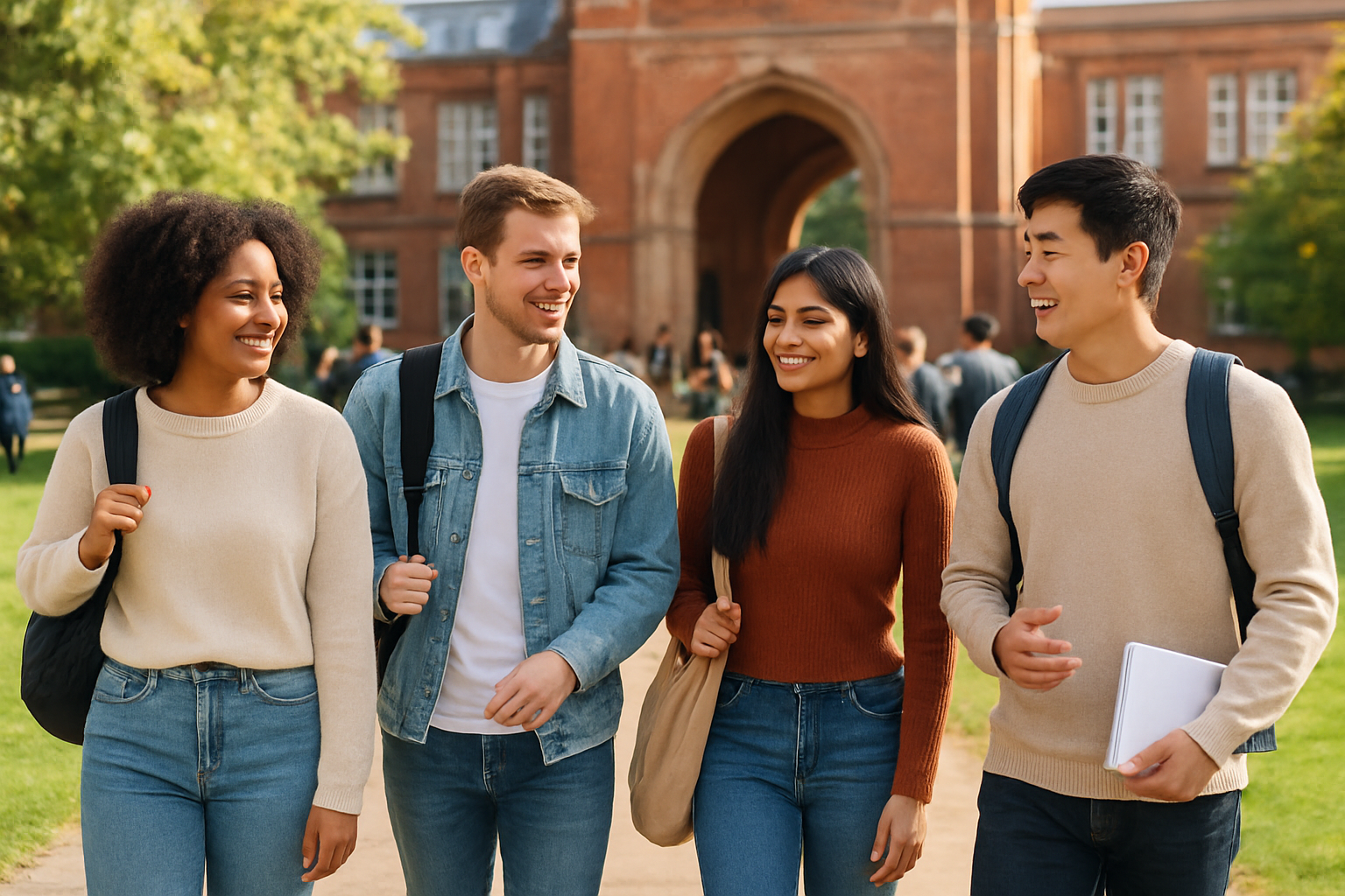 Students visiting a university campus during an open day