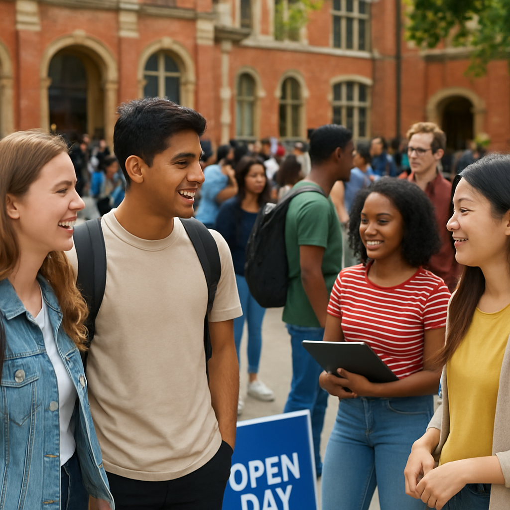 Students socialising at a university open day event