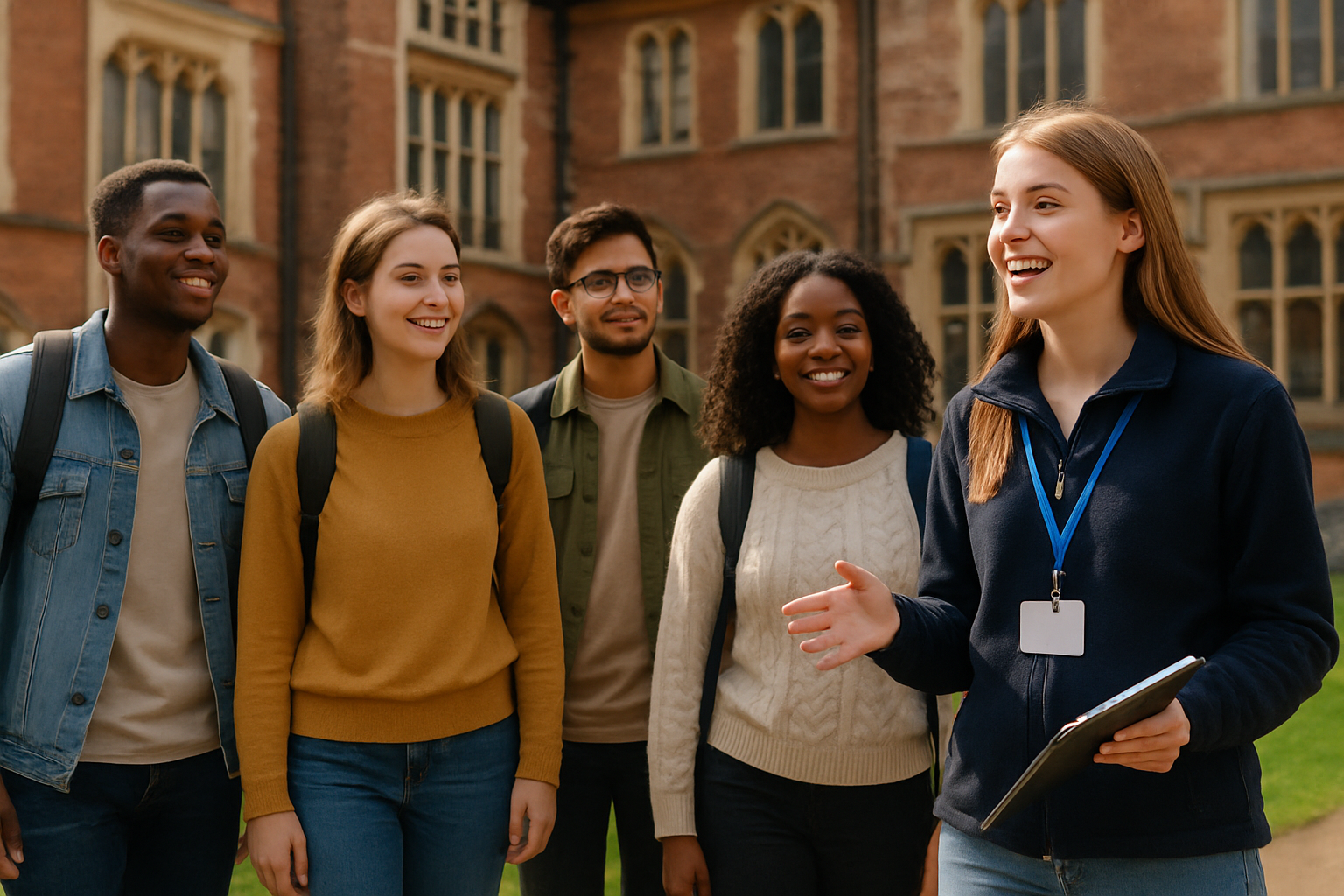 Students taking a guided tour of a university campus