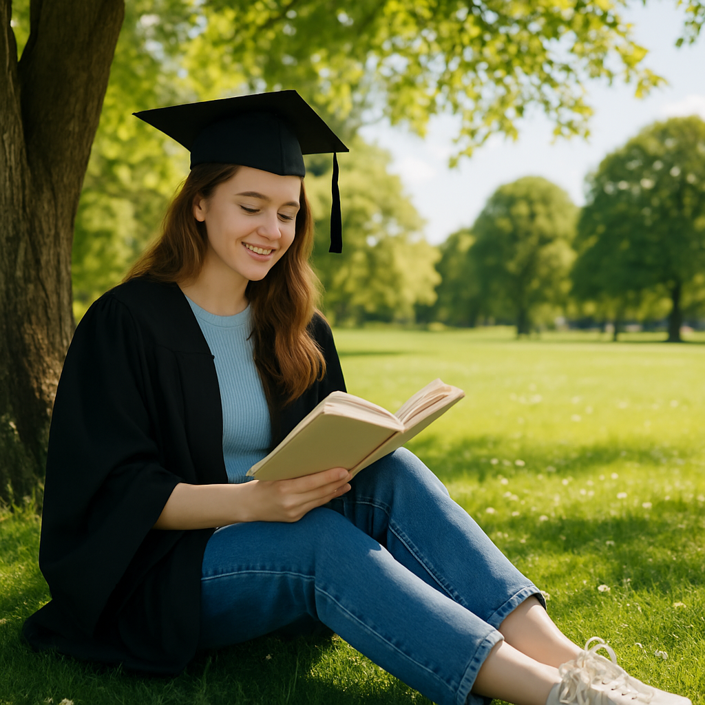 Graduate enjoying leisure time in a UK park