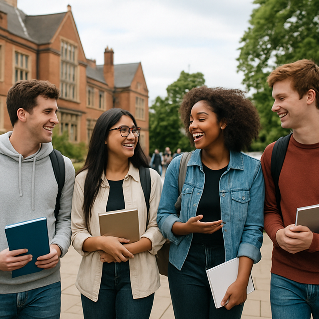 Group of students chatting on campus