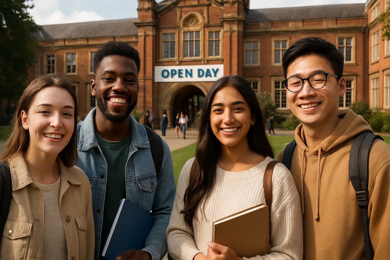 University campus with students attending an open day