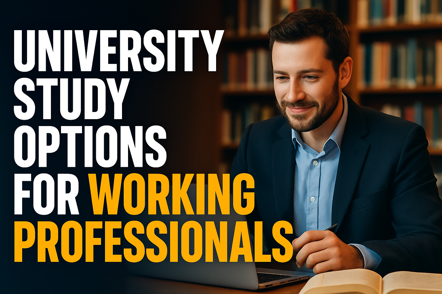 A professional studying at a university while managing work commitments.