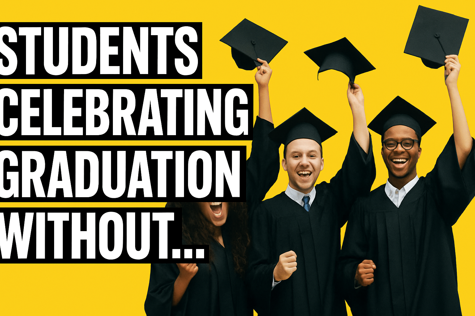 Students celebrating graduation without debt
