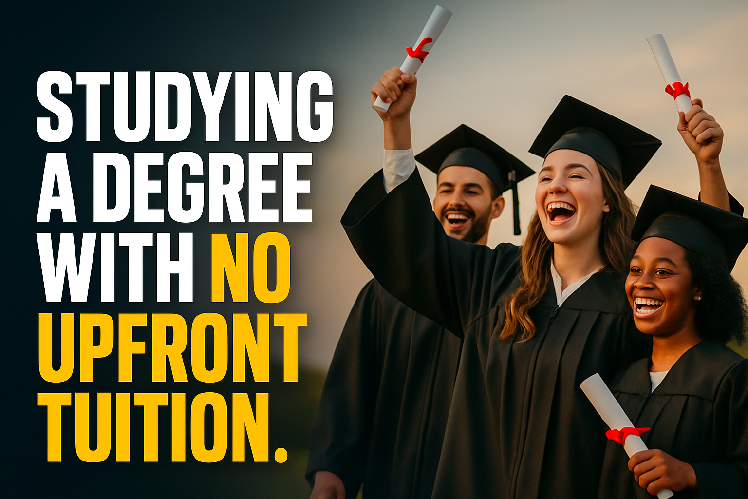 Students celebrating graduation without debt