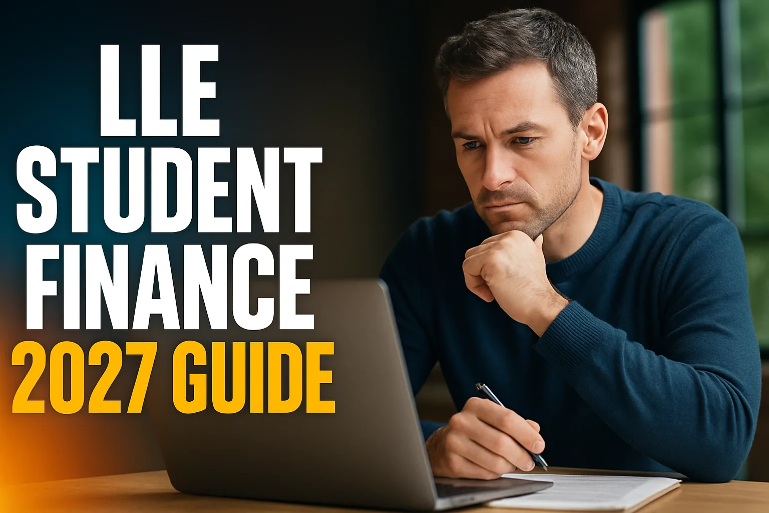 Mature student at a laptop planning Lifelong Learning Entitlement student finance for a January 2027 university start