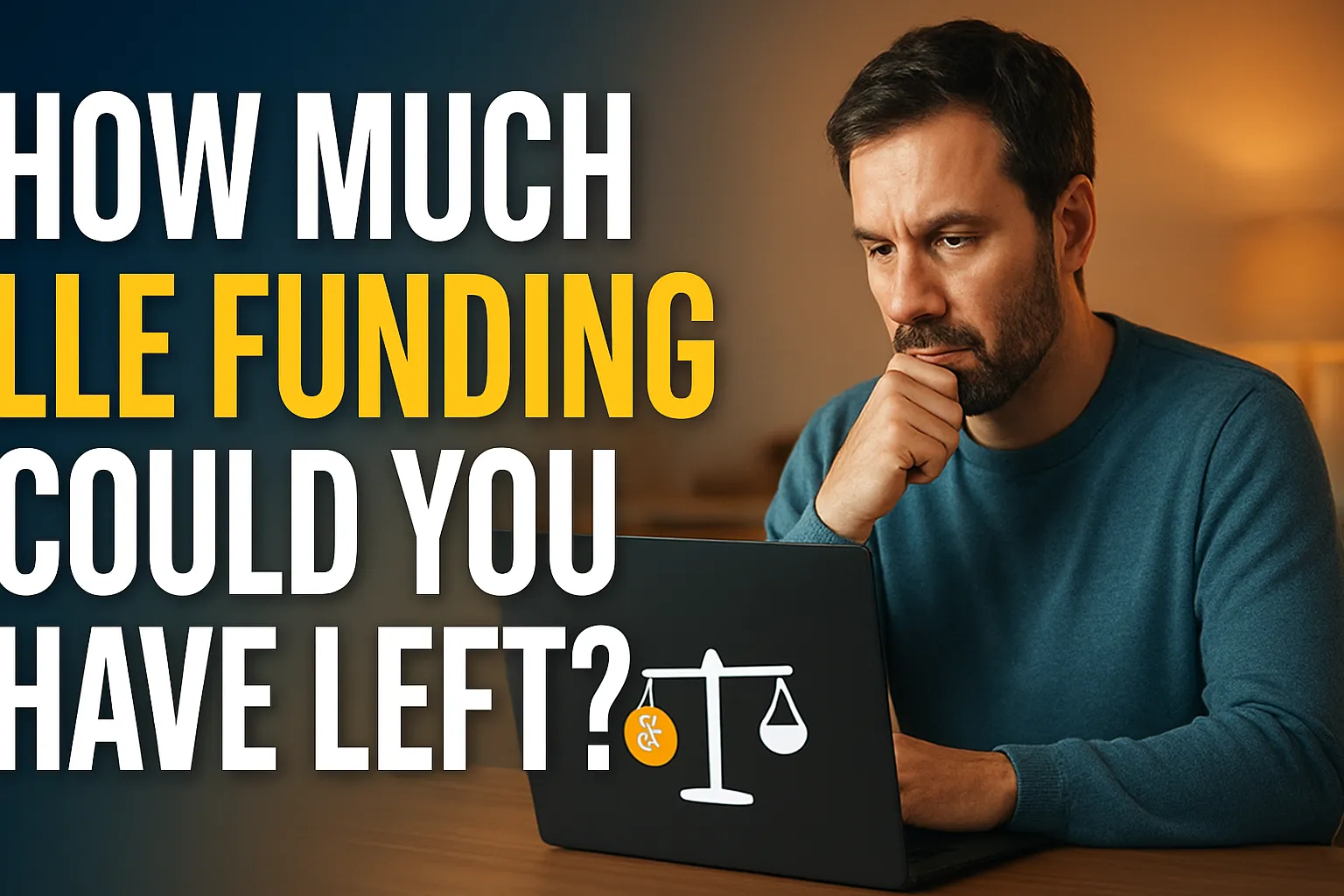 Adult learner checking an estimated LLE tuition balance on a laptop after previous study