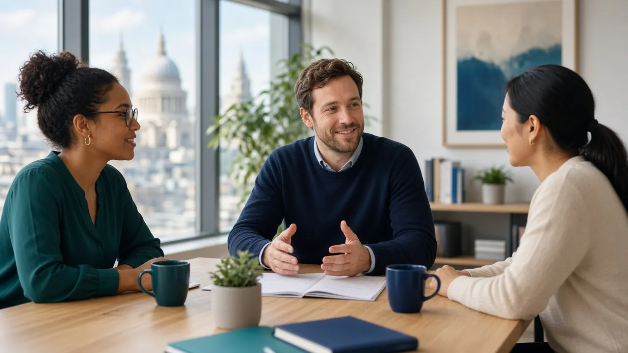 UK education agent discussing funded degree options with a mature student