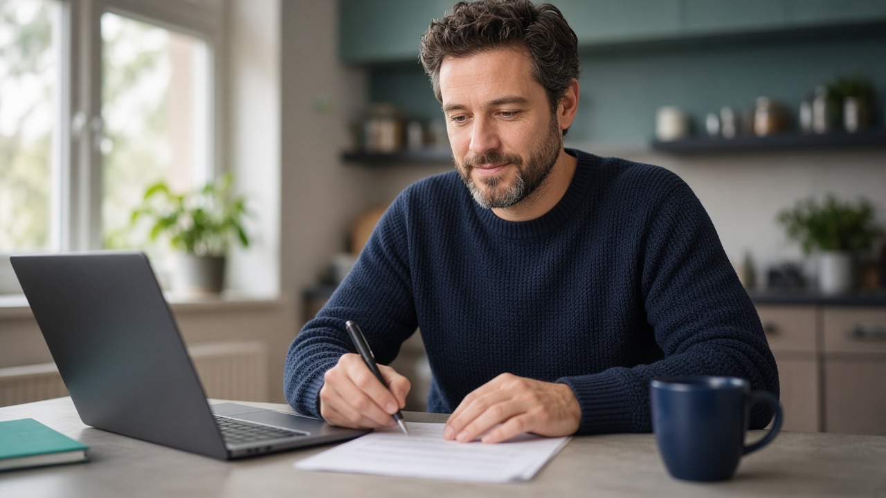 Mature student reviewing Student Finance England and Universal Credit guidance on a laptop